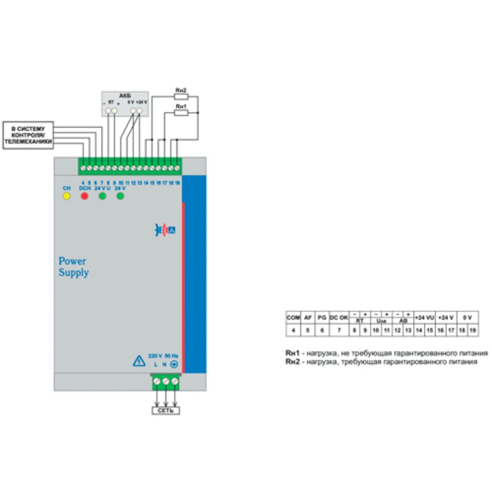 Схема подключения с резервированием EF А UPS 1AC/24DC-8