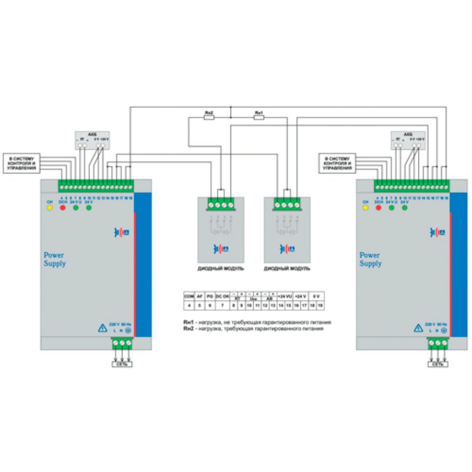 Схема подключения гарантированного питания EF А UPS 1AC/24DC-8