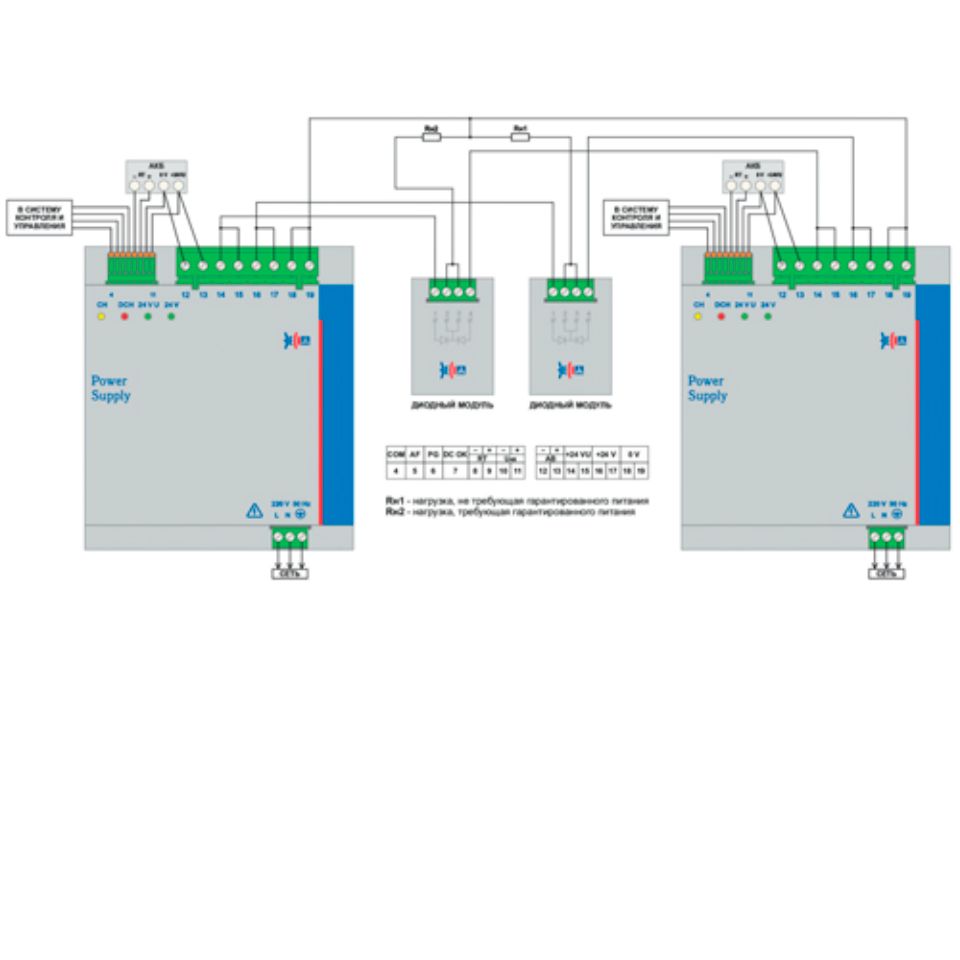 Схема подключения гарантированного питания EF А UPS 1AC/24DC-16