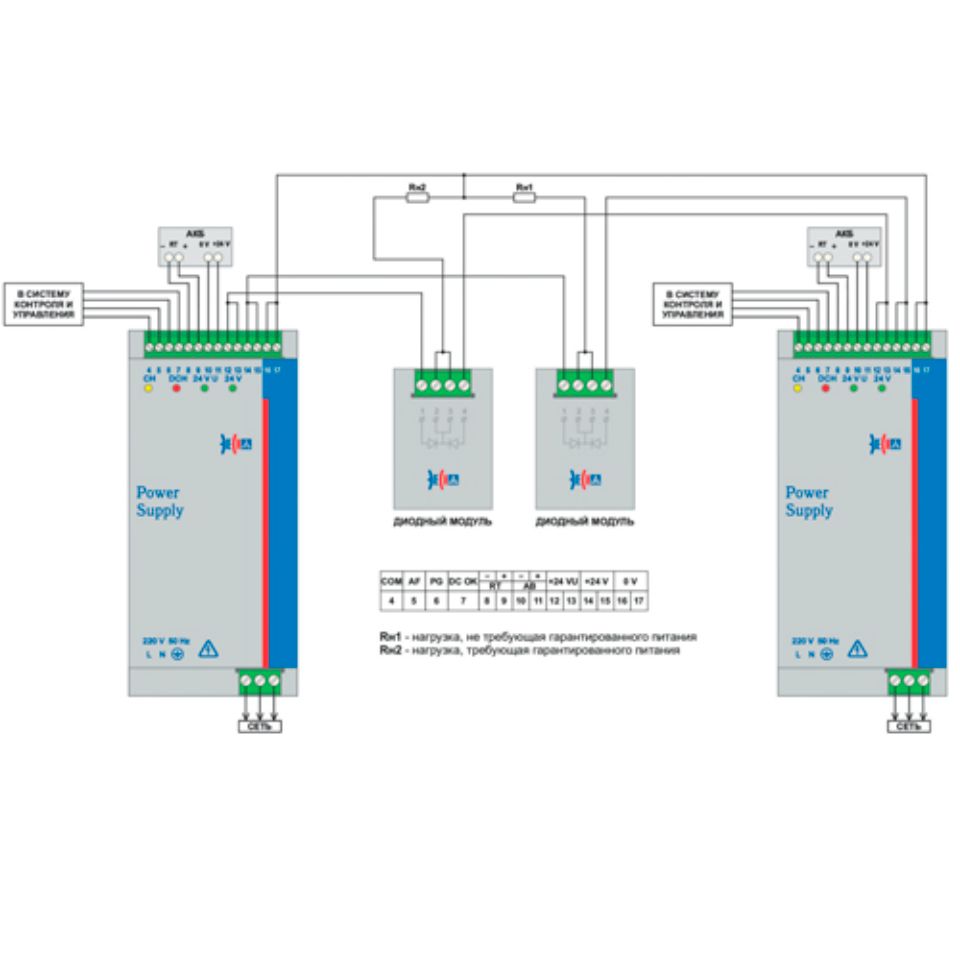 Схема подключения гарантированного питания EF А UPS 1AC/24DC-4
