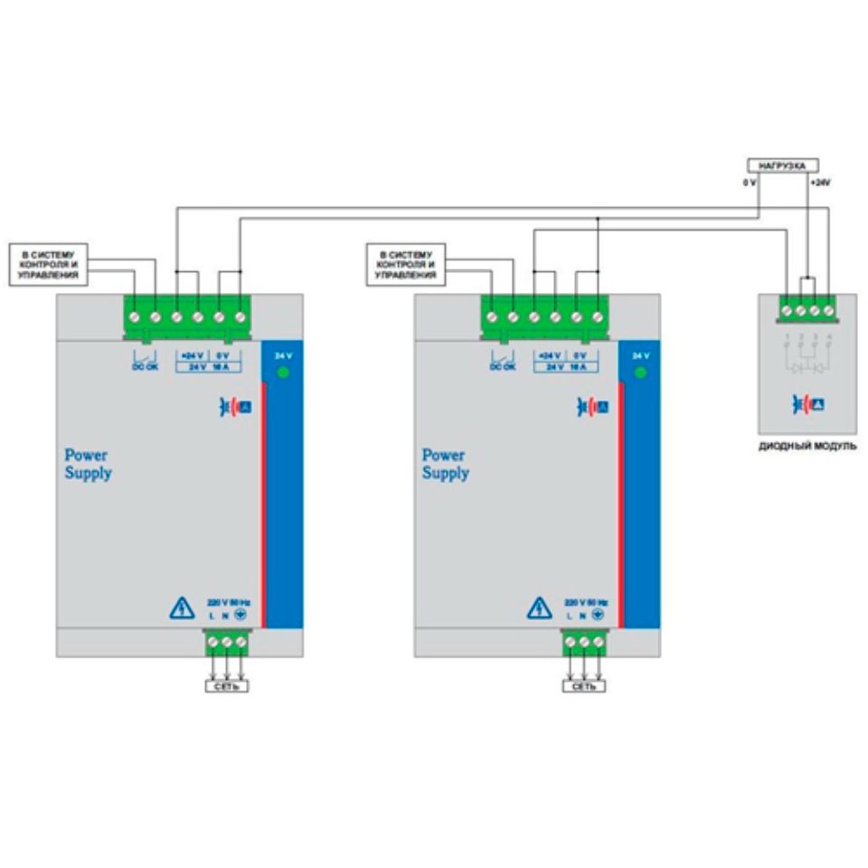 Схема подключения с резервированием EF А 1AC/24DC-16